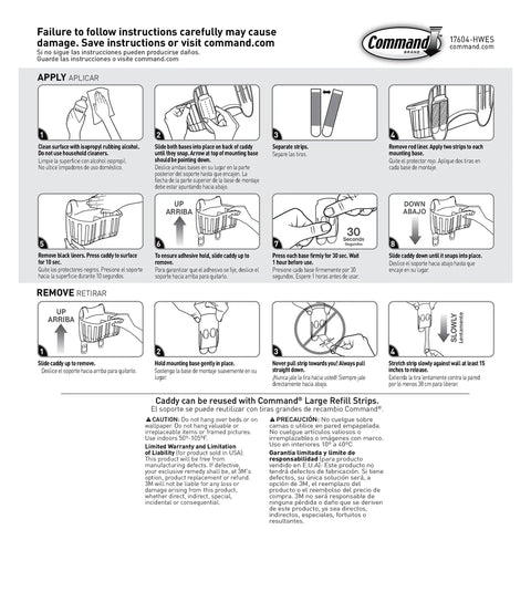 Under Sink Cabinet Caddy With No Tools Needed Holds Up To Seven And A Half Pounds Damage Free Hanging Includes 1 Caddy And 4 Strips installation instructions image