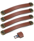 4 Pack Real Leather Cabinet Handles With Screws, Brown Leather Strap Drawer Pulls in modern rustic style