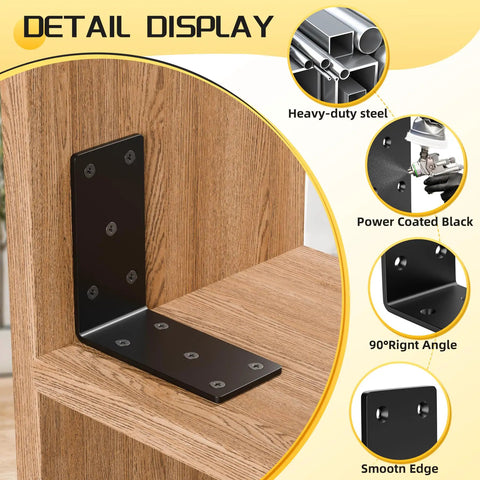 Heavy Duty L Angle Bracket Set 4-Piece 5x5 Wood Post To Beam Corner Braces 1/4 Inch Thick shown in detail on wood structure
