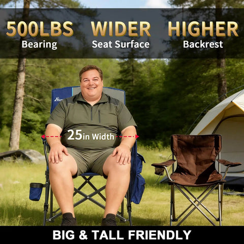 Heavy Duty Camping Chairs 2 Pack With 500 Lbs Capacity, Folding Lawn Chairs with wide seat in outdoor setting near tent