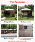 12x12 Pop Up Gazebo Sidewalls With Window Panel Set installed in various outdoor settings for events showcasing versatility.