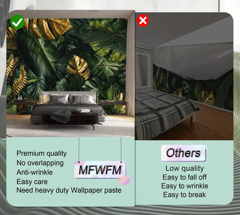 Island Vibe Tropical Jungle Banana Leaf Wall Mural For Living Room Not Peel And Stick 7 Panel Wallpaper Set, premium vs others