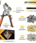 Pro Grade Grommet Tool Kit With Grommet Press, 90 Multicolor Grommets, Hole Punch And Plastic Block For Fabric Leather And Vinyl Reinforcement 3 8 Inch 10mm Size Handy Pro Set includes grommet plier and multicolor grommets.