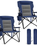 Big Folks Friendly Oversized Camping Chair Heavy Duty 500 Lb Capacity High Back Portable Collapsible Seat With Cup Holder And Side Pocket 2 Pack Blue Finish