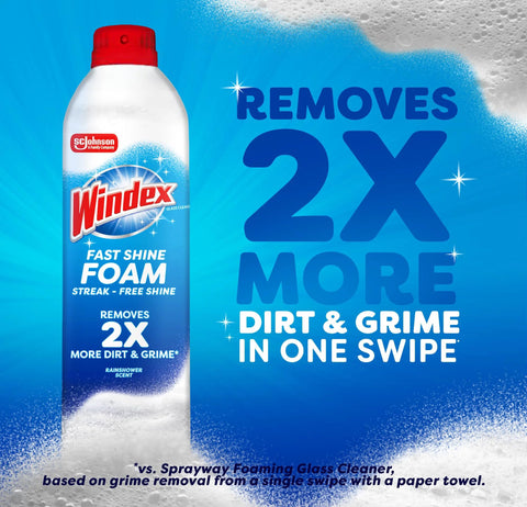 Windex Fast Shine Foam Glass Cleaner aerosol spray, 19 oz, pack of 2