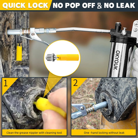 OKYOUK grease gun coupler (0.53 in) with yellow tip, quick-release for 1/8 NPT grease guns