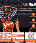 18 Inch Wall Mounted Basketball Rim With Net And Double Spring, Heavy Duty Q235 Steel Replacement Hoop For Indoor And Outdoor Play
