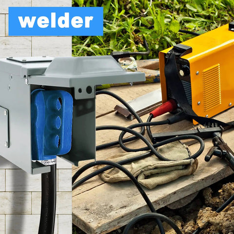 Rugged Heavy Duty 50 Amp 250 Volt Outdoor Weatherproof NEMA 6 50R Outlet Box With Lockable Enclosure for welder in use