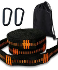 Two Pack Hammock Straps With Carabiners, 13 Feet Total Length, 7 Adjustable Loops, black and orange straps, and carry bag