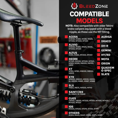 List of compatible models for All In One Hydraulic Brake Bleed Kit With Mineral Oil For Shimano And Tektro Brakes