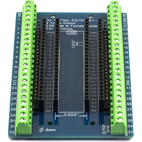 48 Pin Breakout Board For Teensy 3.5 3.6 4.1 With Screw Terminals And 3 Output Types showing dual header slots