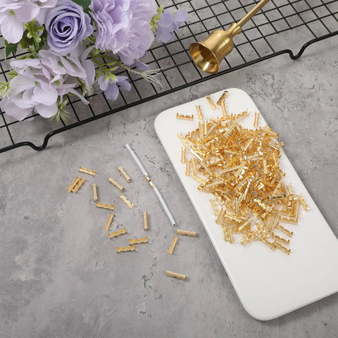 200 Pieces U Shape Copper Ring Terminals Open Barrel Brass Crimp Connectors on white tray for DIY projects