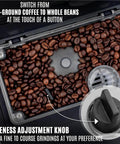 Coffee beans and fineness adjustment knob for Fully Automatic Espresso Machine With Built In Grinder And Milk Foam 19 Customizable Coffee Options Auto Clean Easy Maintenance Perfect For Home Baristas And Quick Latte Art.