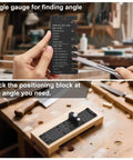 Chisel Sharpening Jig And Honing Guide For Woodworking Chisels And Planes With Pro Grade Angle Control Laser Gauge From 10 To 45 Degrees CNC Machined Jaws For 0.05 Degree Bevel Replication Fits 0.1 To 2.8 Inch Blades Black shown in use on a workbench.