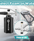 Pressure Washer Foam Gun With Dual Connector, Foam Cannon And Double Tip Attachment Car Wash Kit For No Fuss Easy Clean, One Quarter Inch Quick Connector, M22 Inlet, Up To 4000 PSI, 1.5 Liter Capacity shown with dual-connector and adjustable wand