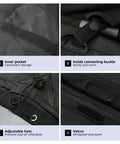 Detail of inner pocket, connecting buckle, adjustable hem, and Velcro on Three In One Womens Winter Ski Jacket With Removable Hood.