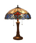Caspian Tiffany Style Dark Bronze Two Light Victorian Table Lamp With 16 Inch Shade Crystal Beads Glass Accents Pull Chain