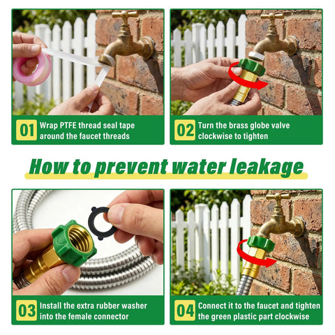 Steps to connect a 2 Ft Garden Hose With Female To Male Metal Connector 304 Stainless Steel Leader Hose For Hose Reels without leaks.