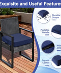 Set Of 4 Navy Blue Patio Chair Cushions, 19x19x3 Inch Outdoor Seat Cushions With Handle And Ties, Waterproof And Fade Resistant, on a chair