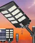 1000W Solar Street Light For Outdoor Use With 6500K Daylight LED Flood Lamp, 256 LEDs, 30000mAh Battery, IP66 Waterproof, Dusk To Dawn