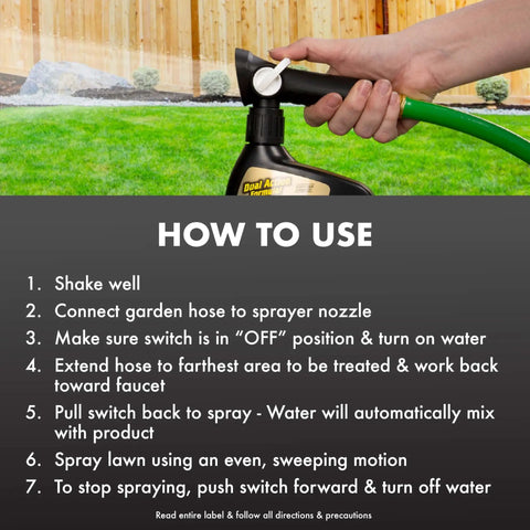 Hand attaching garden hose to Immunox Fungus Plus Insect Control For Lawns Hose End Concentrate Dual Action sprayer
