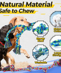 Two dogs playing with Rugged Dog Rope Toys 5 Pack For Aggressive Chewers, showing blue-green cotton ropes and descriptive features.