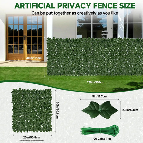 Artificial Ivy Fence Privacy Screen 120x40 Inches UV Resistant Dense Faux Greenery Backdrop with realistic leaves by door