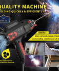 Portable Arc Welder 110V 130A Handheld Inverter with Digital Display IGBT Technology, showing welding process on metal.