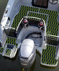 Overhead view of EVA Foam Boat Flooring Decking Sheet 6mm Thick Diamond Grippy Anti Slip Marine Mat on motorboat deck