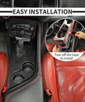 Slick ABS Carbon Fiber Gear Shift Lever Panel Trim Fits 2015-2025 Dodge Challenger demonstrating easy installation on console.