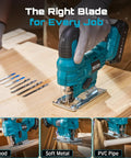 Cordless Jigsaw With Dual 21V 2Ah Batteries And Charger, Workhorse For Wood Projects, Bevel Up To 45 Degrees, 4 Orbital Actions