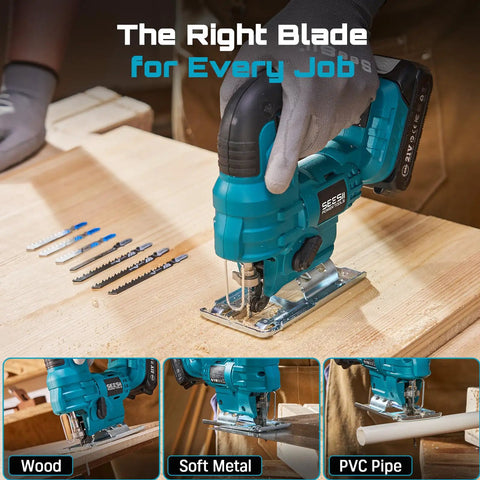 Cordless Jigsaw With Dual 21V 2Ah Batteries And Charger, Workhorse For Wood Projects, Bevel Up To 45 Degrees, 4 Orbital Actions