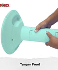 Person adjusting Adjustable 12 to 18 Inch Height Wiggle Stool for Class and Home Study, showing Teal Cushioned Seat with Handle.