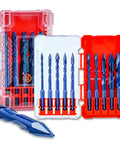 Do It All 10 Piece Eccentric Masonry Drill Bit Set For Tile Brick Concrete Wood Glass Plastic And Soft Metal With Crooked Head Bits In 5/32 3/16 1/4 x5 5/16 3/8 1/2 Inches From CORTOOL displayed in open case