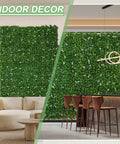 Living room with Six Pack 20 Inch By 20 Inch Artificial Grass Wall Panels Greenery Backdrop Set for decor