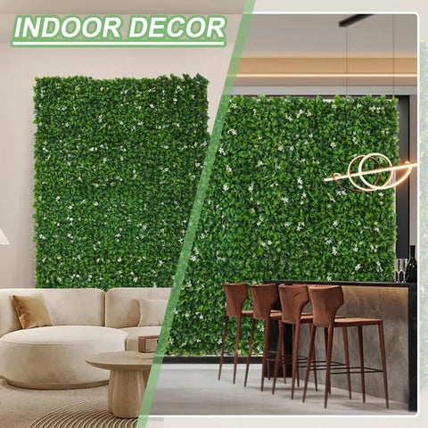 Living room with Six Pack 20 Inch By 20 Inch Artificial Grass Wall Panels Greenery Backdrop Set for decor