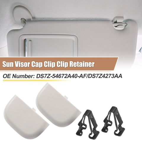 2 Pack Gray Iron Sun Visor Clip Retainer for Ford Fusion 2013-2016 and Lincoln MKZ 2013-2016 shown detached and installed