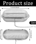 Product size of Two Pack Heavy Duty Stainless Steel Ultrasonic Cleaner Baskets measuring 11cm x 4.7cm, 2 pieces for cleaning jewelry.