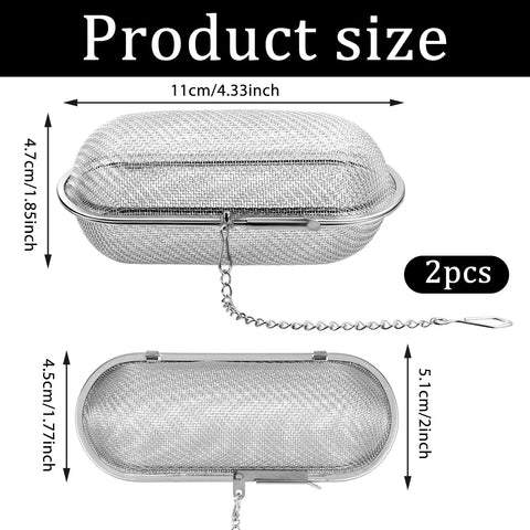 Product size of Two Pack Heavy Duty Stainless Steel Ultrasonic Cleaner Baskets measuring 11cm x 4.7cm, 2 pieces for cleaning jewelry.