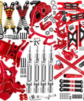 Granite And Senton 1/10 3S 4x4 RC Upgrade Parts Kit with red CNC aluminum shocks, gearbox, arms, caster blocks, hubs, and link set.