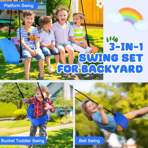 Heavy Duty Backyard Swing Set For Kids Up To 440 Lbs With Toddler Swing Belt Swing And Platform Swing Triple Outdoor Metal Frame