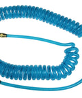 Flexeel Polyurethane Reinforced Coiled Air Hose 1/4 Inch ID, 25 Foot Length with brass swivel fittings, shown coiled
