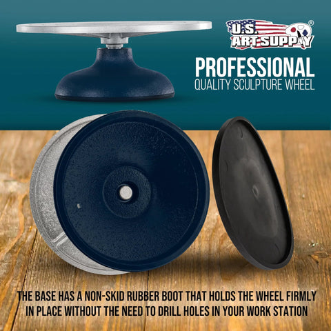 US Art Supply 12-inch sculpting wheel with metal turntable and blue wheel, front view
