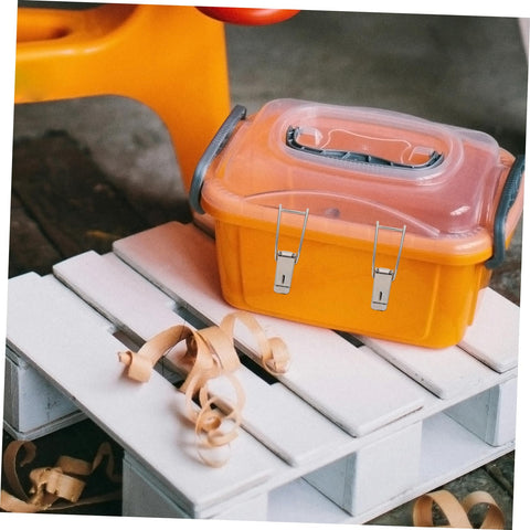 Orange container with Six Pack Stainless Steel Toggle Latch With Extended Hook And Spring Loaded Mechanism on a white pallet.