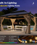 12x14 Heavy Duty Hardtop Gazebo With Double Metal Roof Wood Outdoor Pavilion With Privacy Curtains And Mosquito Netting