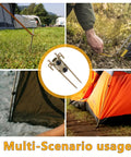 Heavy Duty Tent Stake Kit With 6 Adjustable Aluminum U Shaped Pegs And Hammer in various outdoor settings, grass, and sand