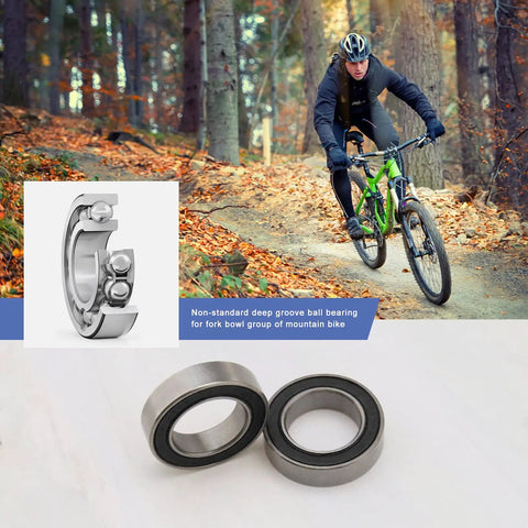 Cyclist on MTB with Two Pack 17287-2RS Deep Groove Ball Bearings 17x28x7mm Steel With Black Sealed Covers For Cycling