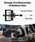 Master Wheel Hub And Bearing Remover And Installer Kit for FWD vehicles, close-up of disassembly process with labeled parts.