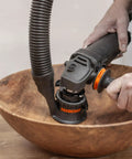 Heavy Duty Power Carving Tool Attachment Featuring A Slick Two Inch Cutting Disc And Adjustable Sanding System in use on wood bowl.