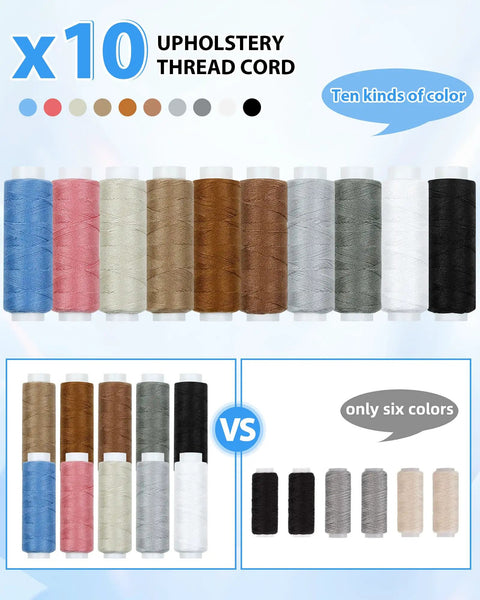 Colorful upholstery threads from the Heavy Duty Upholstery Repair Sewing Kit With Leather Needles Awl Seam Ripper 47 Piece Craft DIY Set.